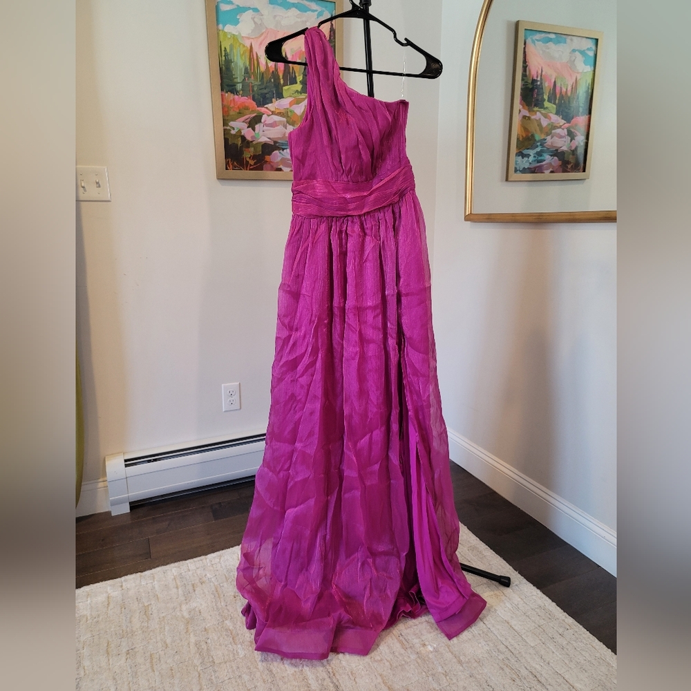 NWOT Faereisty One-Shoulder Pink Shimmery Side Zip Dress Size XS